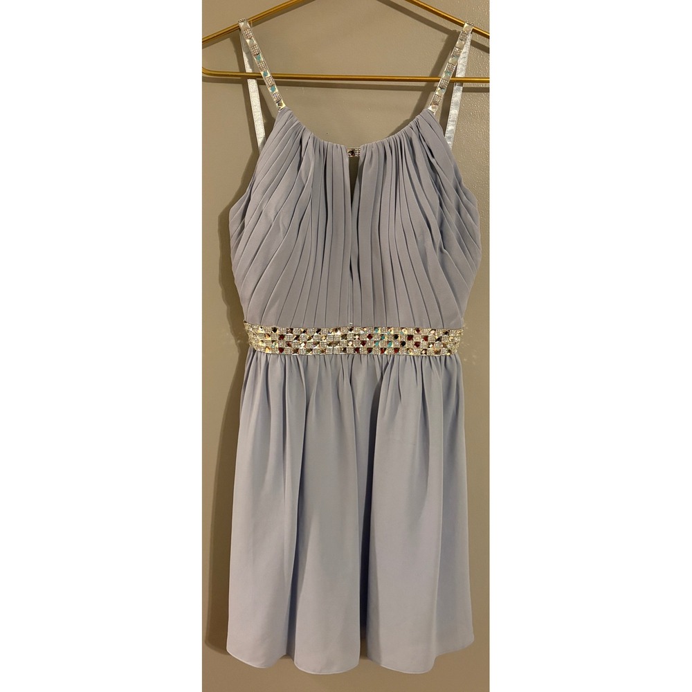 GB Giani Bernini Blue Pleated Rhinestone Homecoming Formal Dress Size M 7442-1